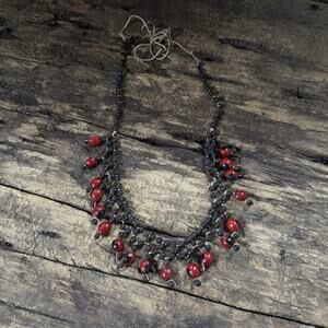 Vintage Tribal Black & Red Huayruro Seeds W/ Natural Brown Seeds Hand Strung